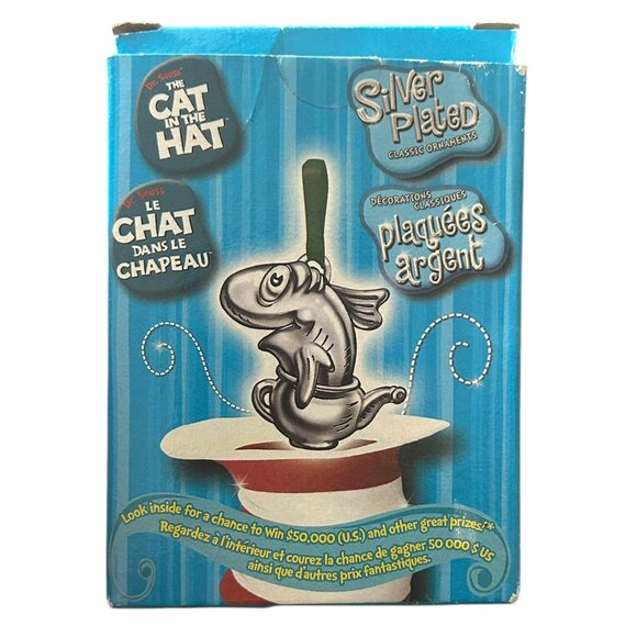 Dr. Seuss Cat in the Hat “Fish in a Dish” Silver Ornament 2003 Collectible Vtg - Picture 1 of 6